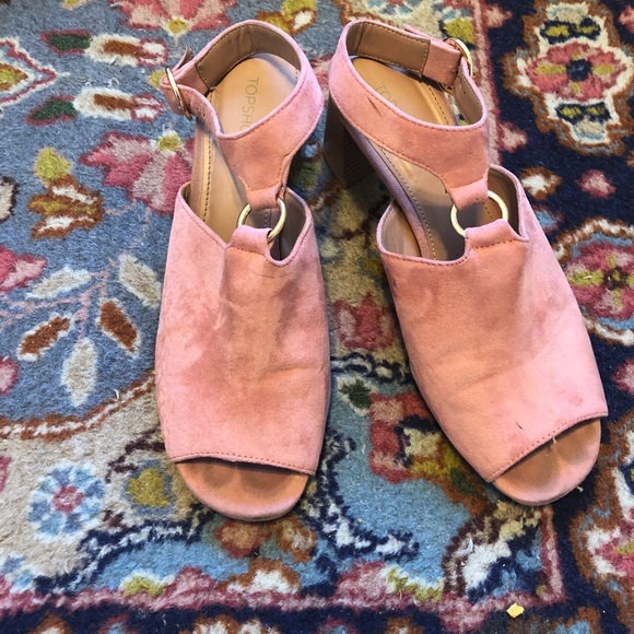 Topshop Pink Suede Block Heel Sandals - Picture 2 of 4